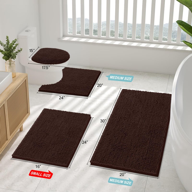 Smiry Bathroom Rugs Sets 2 Piece, Soft Absorbent Chenille Machine Washable Non Slip Shaggy Bath Rug Set for Tub, Shower, and Floor (30x20+24x16, Brown) - Image 2